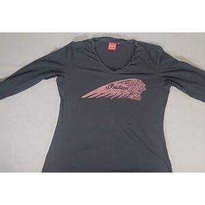 Indian Motorcycles Black Longsleeved V-Neck Stretch Tshirt Womens XL